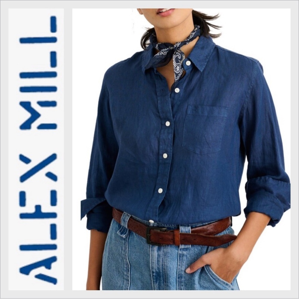 Alex Mill 100% Linen Wyatt Shirt blue XS